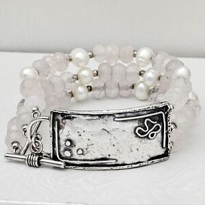 Silpada Sterling Silver Triple Strand Rose Quartz Pearl Toggle Bracelet B1178